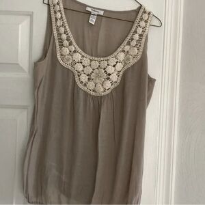 Mossimo Supply Co. taupe camisole with cream crochet yoke